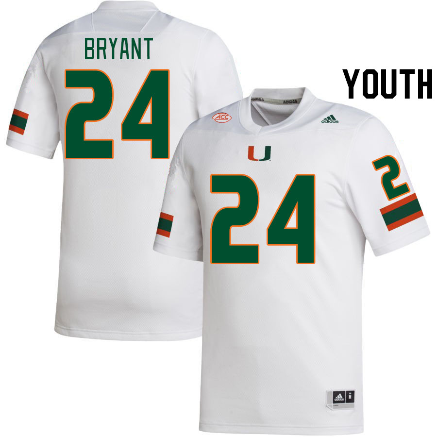 Youth #24 Malik Bryant Miami Hurricanes College Football Jerseys Stitched-White - Click Image to Close